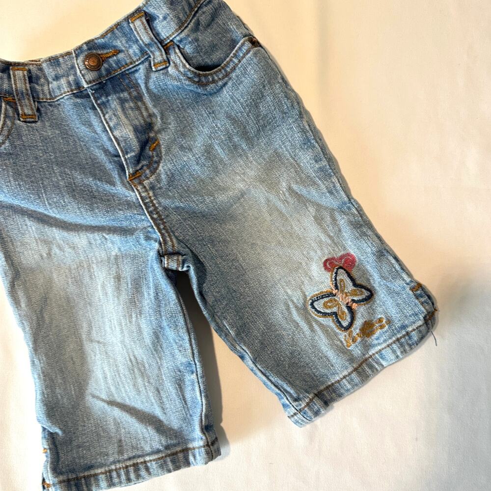 Vintage 2000s Y2K Levi Strauss Denim Butterfly Embroidered Capri Pants Sz 24 mo